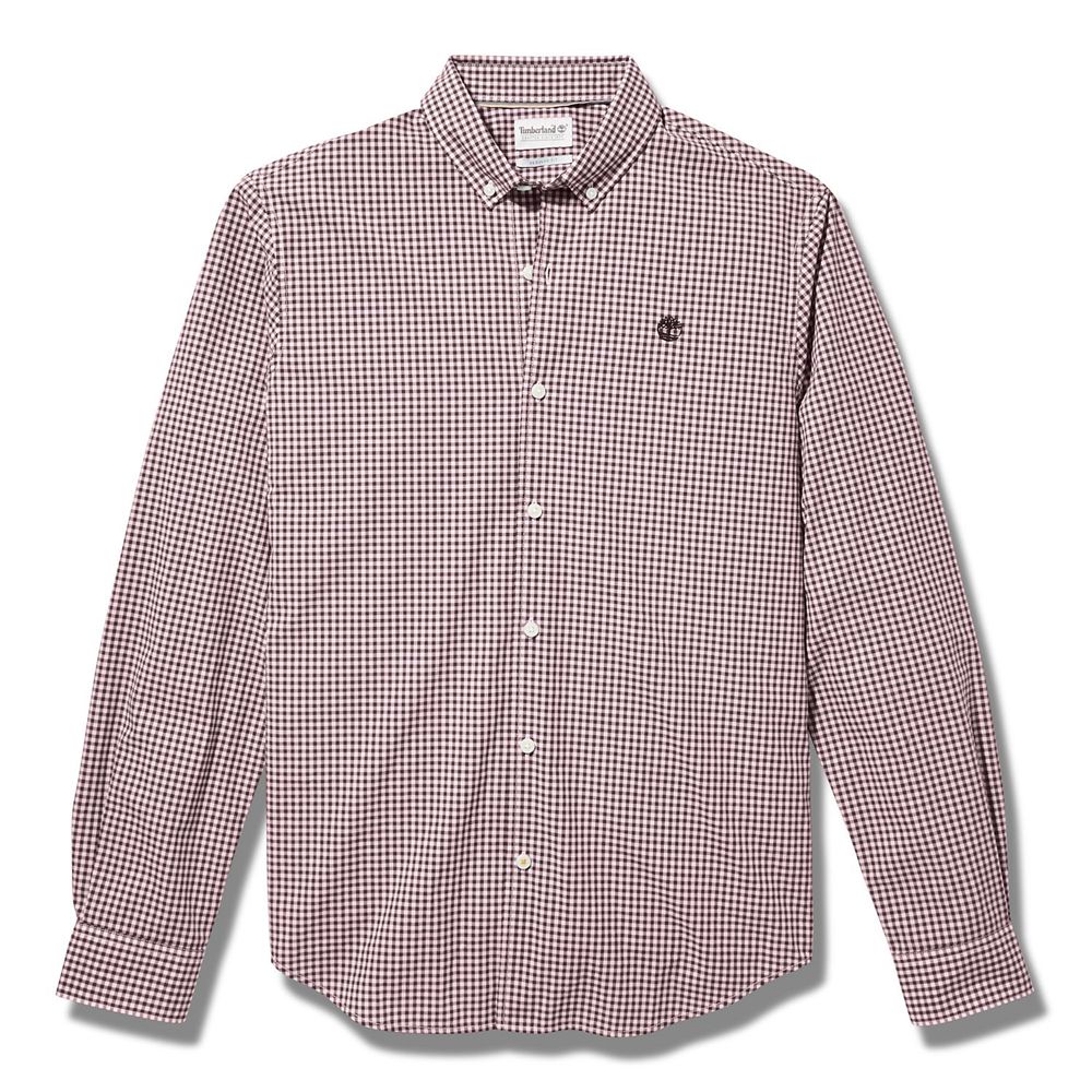 Camasi Timberland Barbati Roz - Suncook River Long-Sleeve Poplin Gingham - Romania - ZUDGKP850